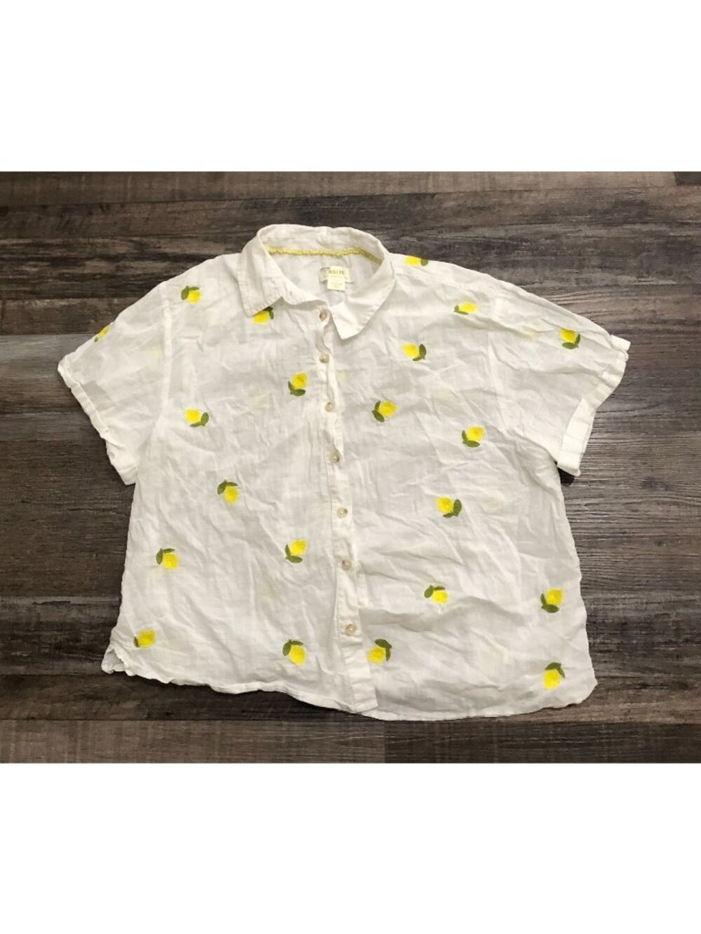 Anthropologie Maeve Lemon Fruit Surf Shirt Womens Medium White Yellow